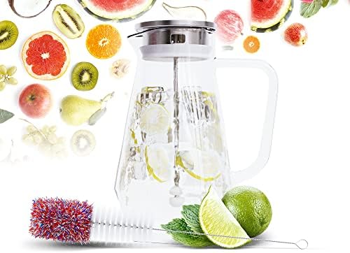 Grato Brands Glass Pitcher com tampa e bico - jarra de água de vidro de borossilicato - para bebidas quentes e frias - incl. Escova de limpeza