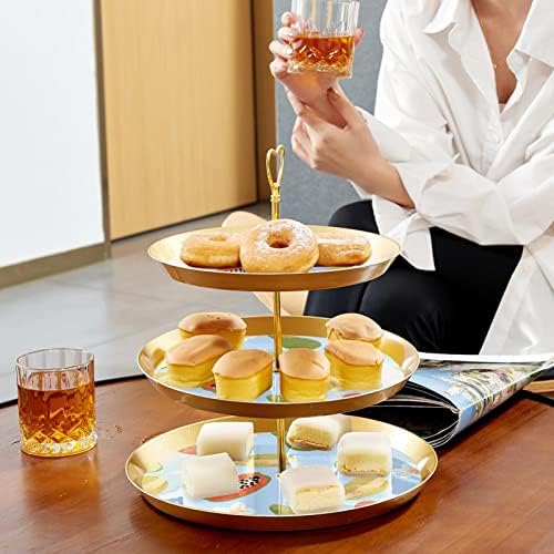 Dragonbtu 3 cupcakes de camada com haste dourado plástico de sobremesa em camadas de torre de torre de torres tropical Frutas padrão