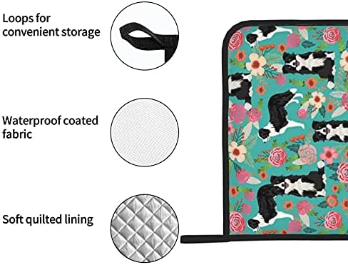 Border Collie Florals Pote Selder, Ponto de Calor Pot Holder Resistente ao Calor 2, usado para cozinhar churrasco de microondas e assar