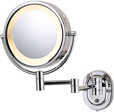 Jerdon espelho de maquiagem montado na parede de dois lados com iluminação de halo - espelho de maquiagem iluminado com
