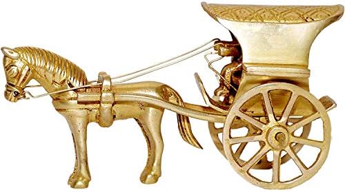Carrinho de cavalos tradicional de Aakrati feito em latão com aparência antiga - coleção rara para presentes e decoração