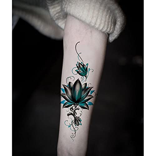 5 folhas adesivos de tatuagem homens e mulheres à prova d'água braço duradouro e perna grande lótus pintado à mão Small