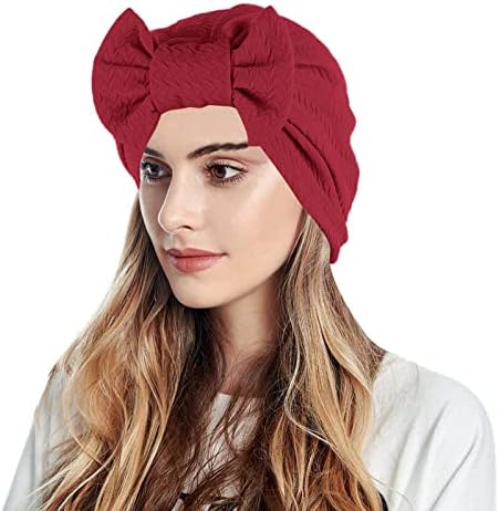 Beanie fofo Bowrot Feminino sólido Turbano -Turbano Cabeça