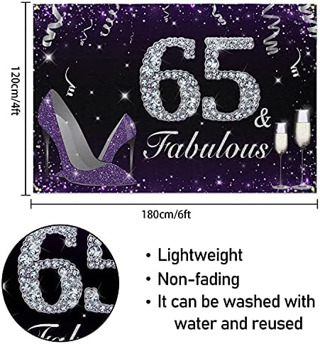 Hamigar 6x4ft Banner de aniversário de 65ft 65 anos - 65 e fabulosos saltos de aniversário Decorações de festas de festa para