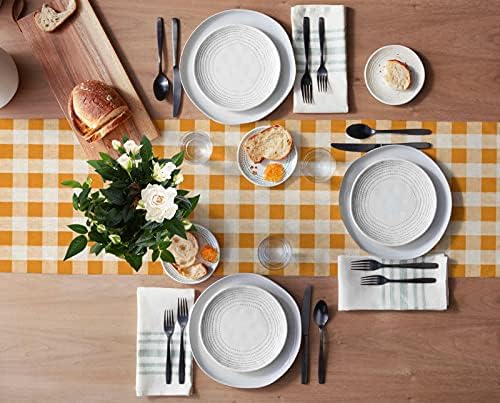 Runner de mesa de outono de Houseall, abóbora de peru de outono e decoração de mesa xadrez laranja para jantares em família em casa