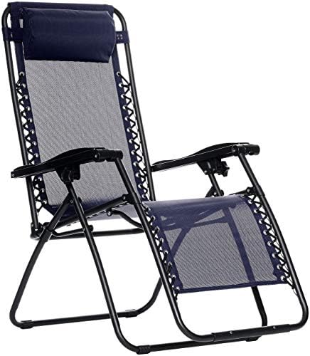 Basics Outdoor Textileno Ajustável Zero Gravidade dobrável Cadeira de lounge reclinável com travesseiro, azul marinho, 31,5