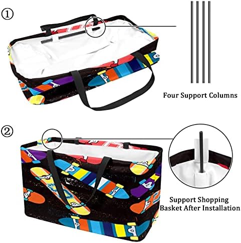 50l Shopper Bags Skateboard Black Caixa de compras preta de compra de mercearia com alças, reutilizável