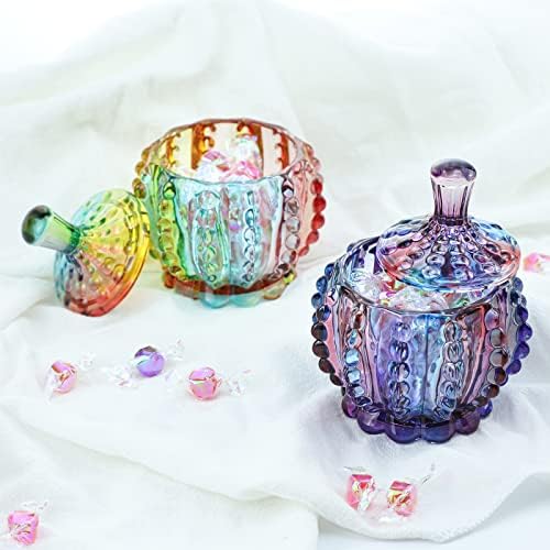 Balão voador elegante em relevo colorido caixa de doces de vidro de cristal com tampa de jóias de jóias jarra de armazenamento