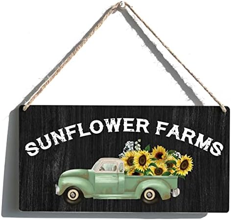 Sunflower Truck Sign Presente Fazenda Fazenda de girassol Fazendas de madeira Signo pendurado placa Decoração de arte de parede rústica para decoração em casa 12 x 6 polegadas