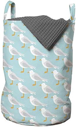 Bolsa de lavanderia de gaivota de Ambesonne, padrão repetitivo de pássaros em estilo de desenho animado, cesta de cesto