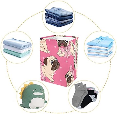 Indicultor fofo pug cachorro saia arco arco rosa grande lavanderia cesto cesto de roupas dobráveis ​​para roupas prejudiciais para