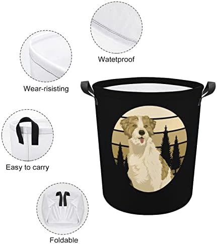 Retro Border Shepherd Collapsible Laundry Basket Basket Randey Torçando com alças de lavagem Bin Dirt