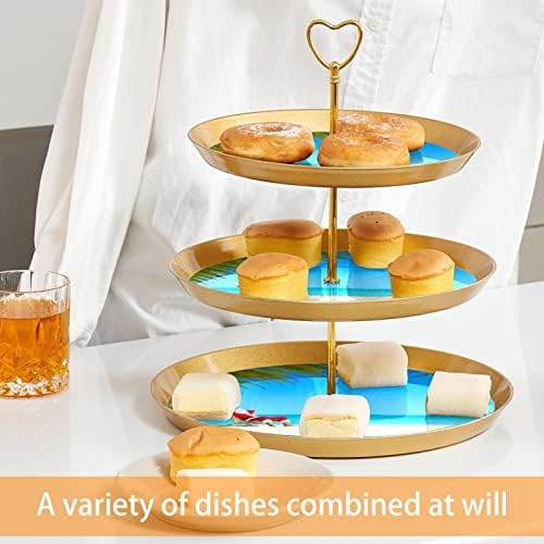 Stand de bolo de sobremesa, decoração de mesa para celebração de festa de casamento de casamento, padrão de paisagem de praia