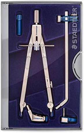 Staedtler Mars Professional 555 Compass Set com parte do chumbo, barra de extensão, adaptador de caneta técnica, adaptador universal