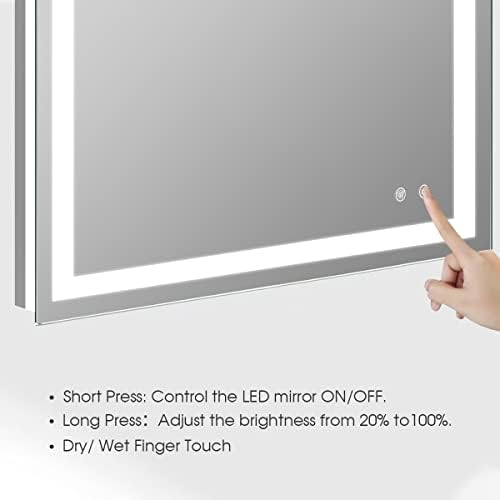 Espelho de LED de Kingdalai para o banheiro 40 x 32 polegadas com espelho anti-Fog, Dimmable e de bandeira montada na parede, 3 cores de temperatura ajustável