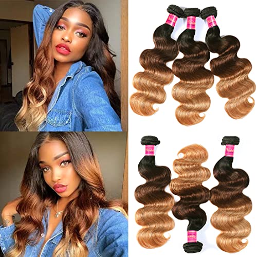 Nadula Destaque 3 Tons ombre onda corporal cabelos humanos 3 pacote brasileiro 10a remy cabelo ombre loiro de cabelo humano