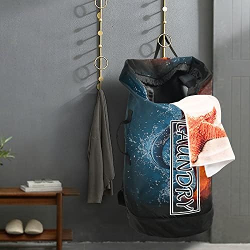 Kigai Laundry Back Backpack Fire Music Note Sacos de roupa à prova d'água com tiras ajustáveis ​​Saco de lavagem de viagem
