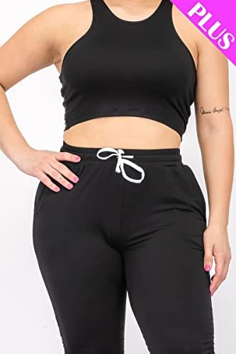 Conjunto de 2 peças ativas de Edgelulu Women - Tampa da colheita Racerback Plus Size e da cintura elástica Rouched Sports