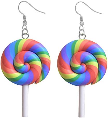 DAMLENG 2 Pares criativos Simulação exclusiva alimento alimento colorido arco -íris lollipop brinco de breolas artesanais