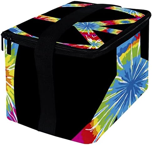 Lunchagem Guerotkr para homens, lancheira isolada, lancheira para adultos, símbolo colorido de paz Black Pattern