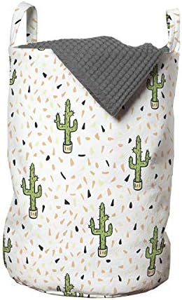 Bolsa de lavanderia exótica de Ambesonne, desenho animado Cactus Plant Plass Tropical Savannah Clima Western Saguaro Folhagem Terrestre, cesto de cesto com alças fechamento de cordão para lavanderias, 13 x 19, multicolor