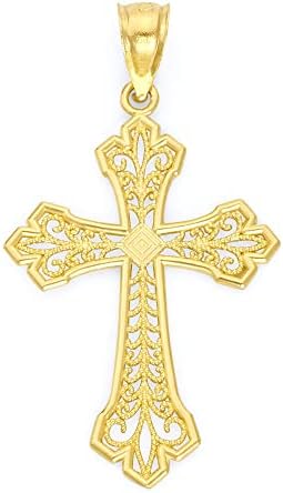 10k Real Sollolol Gold Gold Intriced Cross Pinging for Dechlace, Christian Prayer Jewelry Gift para ela