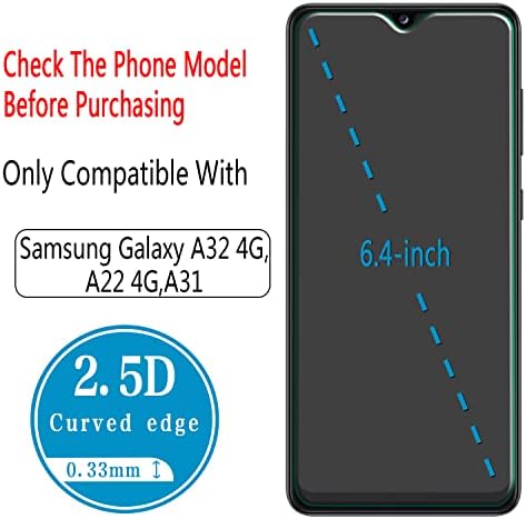 HPTECH projetado para o Samsung Galaxy A32 4G / Galaxy A22 4G / Galaxy A31 Protetor de tela de vidro temperado, 9H dureza, amigável