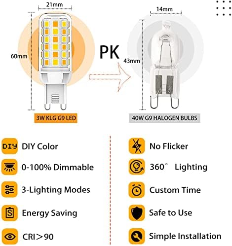 Qalsi Smart WiFi Light G9 Bulbo, 3W LED SMART BULLBE SUBSTITUIÇÃO 40W G9 Bulbo de halogênio 320lumens Compatível com Alexa, controle