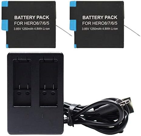 Bateria AHDBT-801 de 2 pacote e 1 substituição do carregador para a câmera de prata GoPro Hero5-Compatível com SPJB1B Bateria e carregador