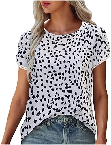 Tops de manga curta para feminino com estampa de spandex de gola de tripulante