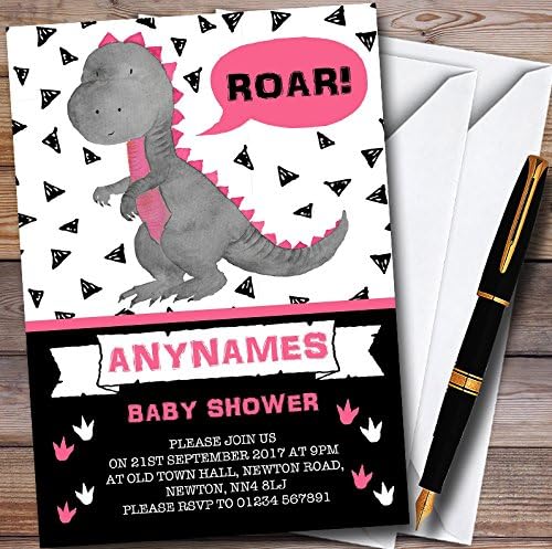 O card zoo 10 x preto e rosa garotas rugindo convites personalizados para o chá de bebê