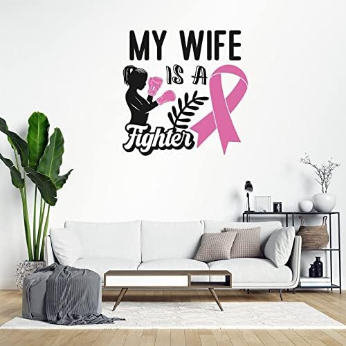 Minha esposa é um decalque de parede de vinil de vinil adesivos de parede de fita rosa Fighte Câncer Consciência Decalque Decalques Decalques Decorativos Para Varredor De Parede Decoração de Arte da Parede Decoração de Livro Quarto Presente de Aniversário