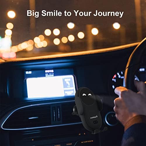 Carregador de carro sem fio 10W Carregamento rápido Smile Led Smile Led Smile Imagem Chargers Automobil Chargers Montante, suporte de telefone de ar para iPhone, Samsung, Huawei - Black