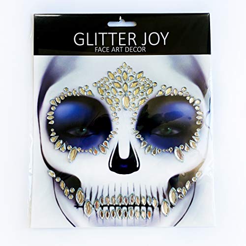 Catrina Face Jewels Day of the Dead Face Jewels Tattoo, Jack-o-Lanterna Temporary Face Gems, Rhinestone Suger Skull Face Tattoo Stickers For Men Mulheres Crianças Festival de Halloween Rave Party Cosplay Makeup, 3-Pack