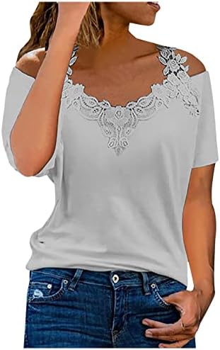 T-shirt de decote em V Fashion feminino T-shirt simples tops simples ombros frios de manga curta de manga curta