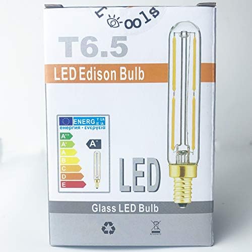 E17 T6.5 Bulbo de filamento tubular LED, lâmpadas de tubo LED 4W diminuídas, 500lm, 2700k branco quente, 40 watts de lâmpada incandescente equivalente, para luz de saída, geladeira, geladeira, freezer, 6 pacote.