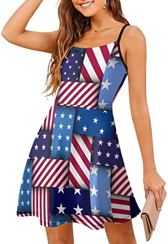 American Flag tricô Pattern Pattern Print Beach Dress for Women Sleeseless Spaghetti Strap Hawaiian Sundress mini