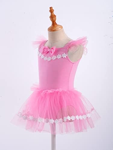 Jowowha Girls Ballet Dance Use Sleeve Flower Bordery Mesh Tutu Dress for Kids Ballet Dance DerM