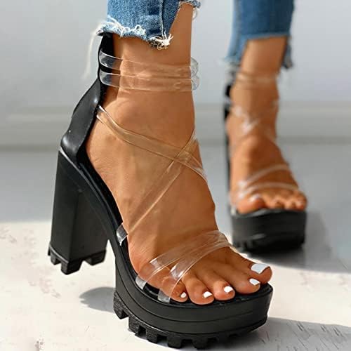 Sandálias de cunha feminina, sapatos de salto alto com zíper transparente capa à prova d'água capa de slingback feminino