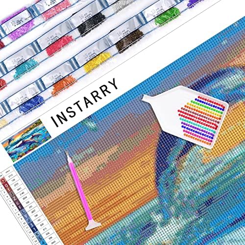 Kits de pintura de diamante 5D de Instarry DIY tamanho grande marmeiro do mar do mar de golfinhos bordados de bordados de bordados em casa 59,1x23,6 polegadas