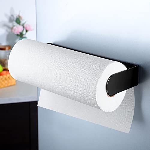Deliton Black Magnetic Paper Tootom Solder para geladeira - Forte de aço inoxidável de toalha de papel ímã, acampamento RV Kitchen
