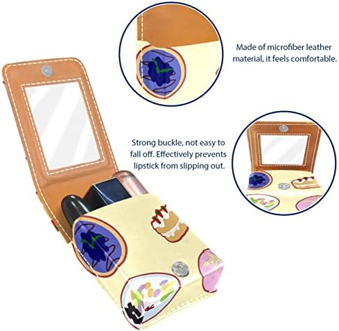 Bolsa de batom de batom de maquiagem de oryuekan com espelho portátil de armazenamento de armazenamento portátil de armazenamento de armazenamento labial de armazenamento, desenho animado adorável bolo de sobremesa muffin