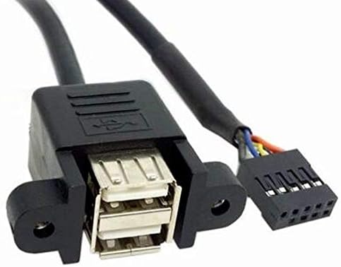Anrank 50cm duplo USB 2.0 Tipo A fêmea para a placa -mãe Adaptador de cabo de cabeçalho de 9 pinos com painel de parafuso