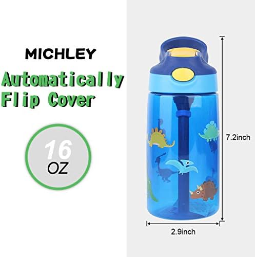 Michley 16oz Tritan Water Bottle com palha BPA Sports Free Bottle Plástico para crianças Escola （Blue-1 leve）
