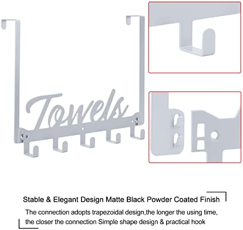 Azmony 1 embalam sobre os ganchos da porta, toalhas para o suporte para toalhas de banheiro para pendurar em serviço pesado, cabide de toalha de montagem na parede com 5 ganchos para toalhas de cozinha no banheiro do quarto, prata