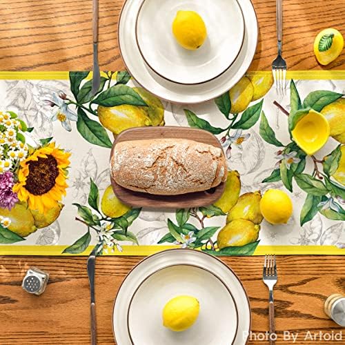 Modo ARTOID LEMONS AMARACO AMARELO FEITA MABELA DE SUMPLER RUNNER, Decoração sazonal de mesa de jantar de cozinha de primavera para
