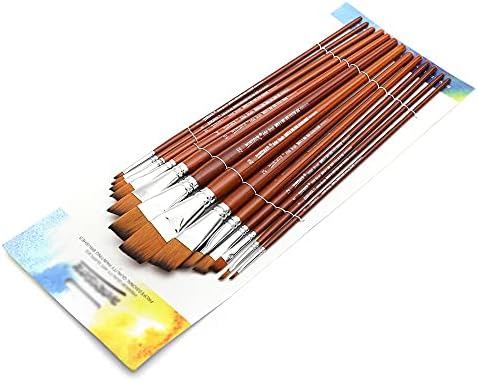 SAWQF 13pcs Angular pincels Professional Longa alça de tinta pincel