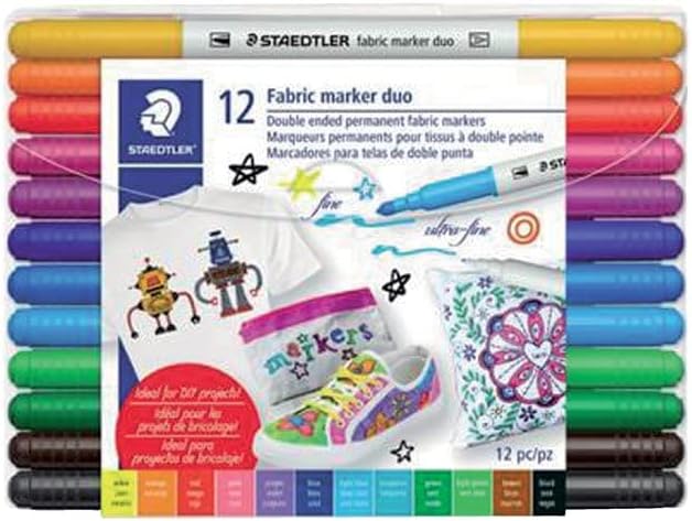 Marcadores de tecido de ponta dupla de Staedtler-decoram camisetas, travesseiros, sapatos e mais, 12 cores variadas, 3190 TB12