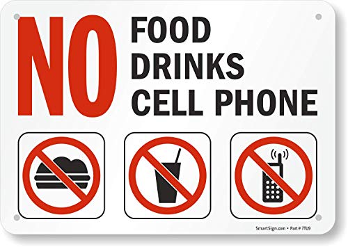 SmartSign-S-4892-PL-10 Sem comida, bebida, sinal do telefone celular | 7 x 10 plástico preto/vermelho em branco