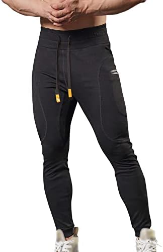 Miashui confortável escorregamento masculino de mola de mola casual calça de fitness running prato de batida solta cintura calça de cor sólida bolso fofo fofo